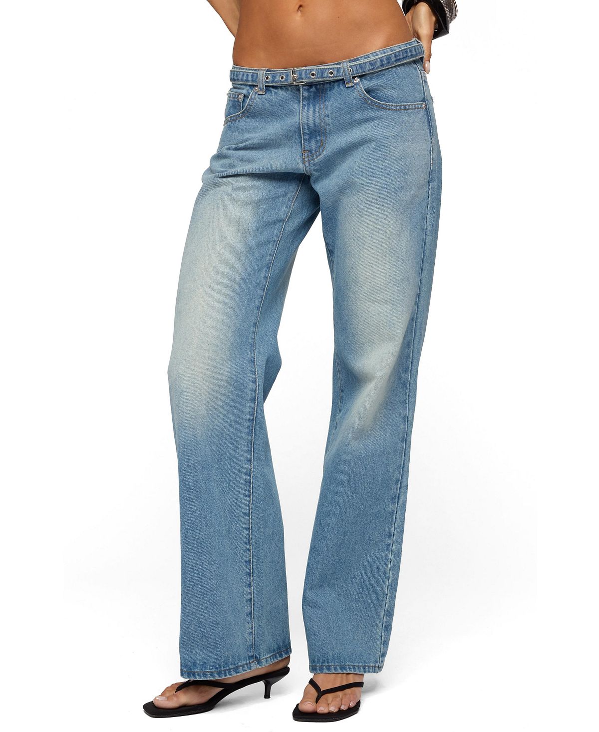 Edikted Women's Belted Low Rise Straight Leg Jeans view 1 — MAYCSS fashion products