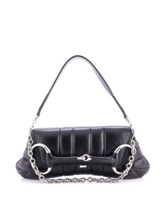 Large Horsebit Chain Shoulder Bag Vertical Quilted Leather