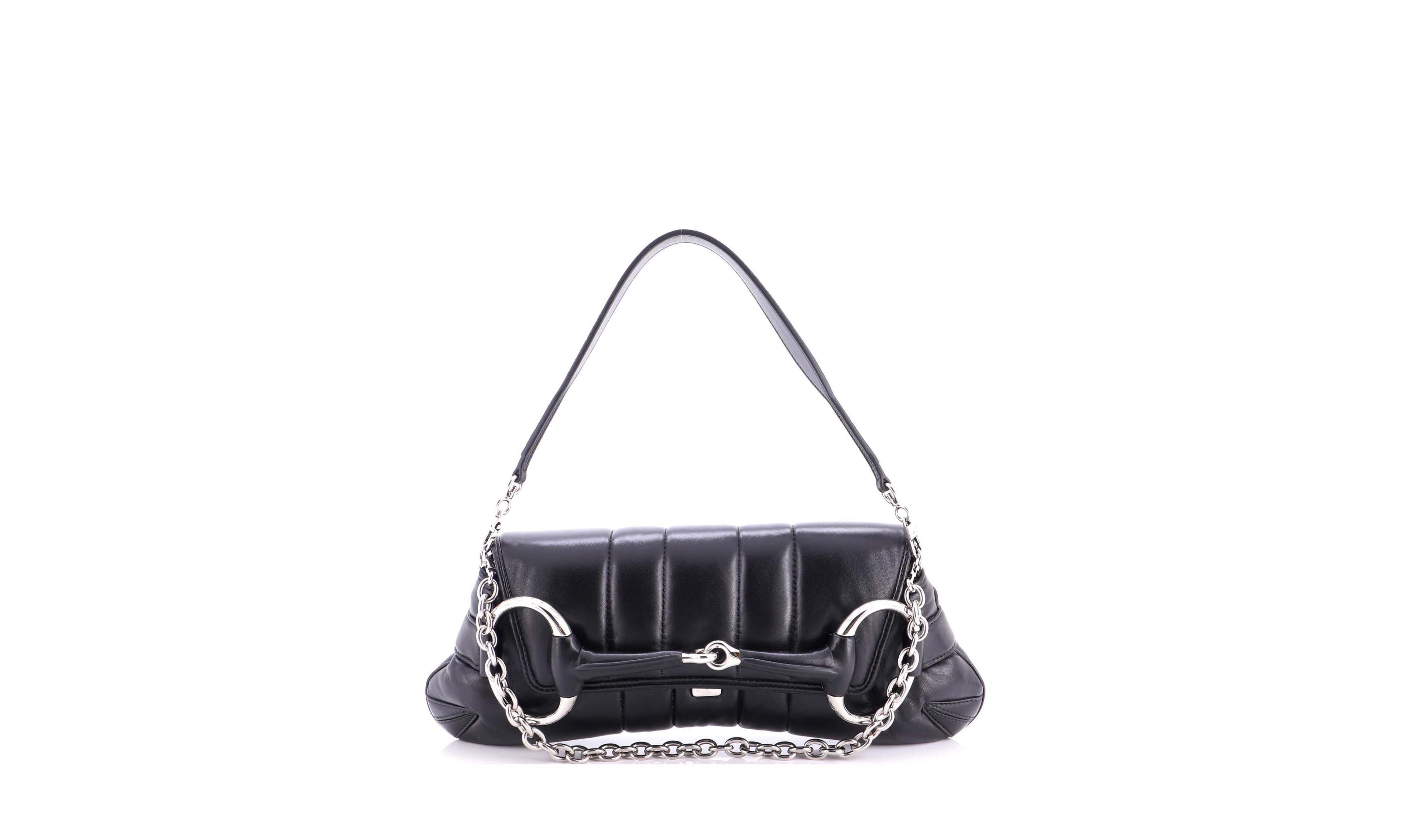 Pre-Owned Gucci Large Horsebit Chain Shoulder Bag Vertical Quilted Leather