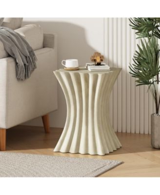 Wave Shaped MGO Side Table Sandstone Effect 200lbs Capacity Indoor Outdoor End Table