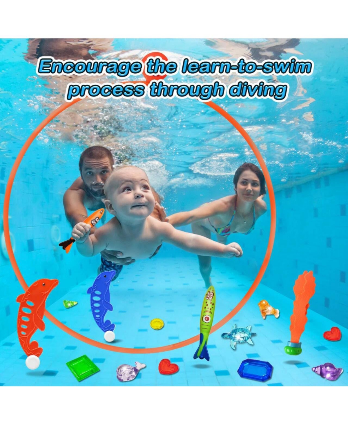 Gnuadz Pools Diving Rings Swim Thru Game Underwater Treasures Torpedo Bandits Fish Fun Water Swimming Teens Adults