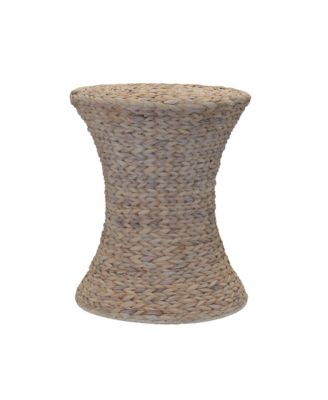 Handwoven Water Hyacinth Wicker Stool with Hourglass Shape, Wash Finish