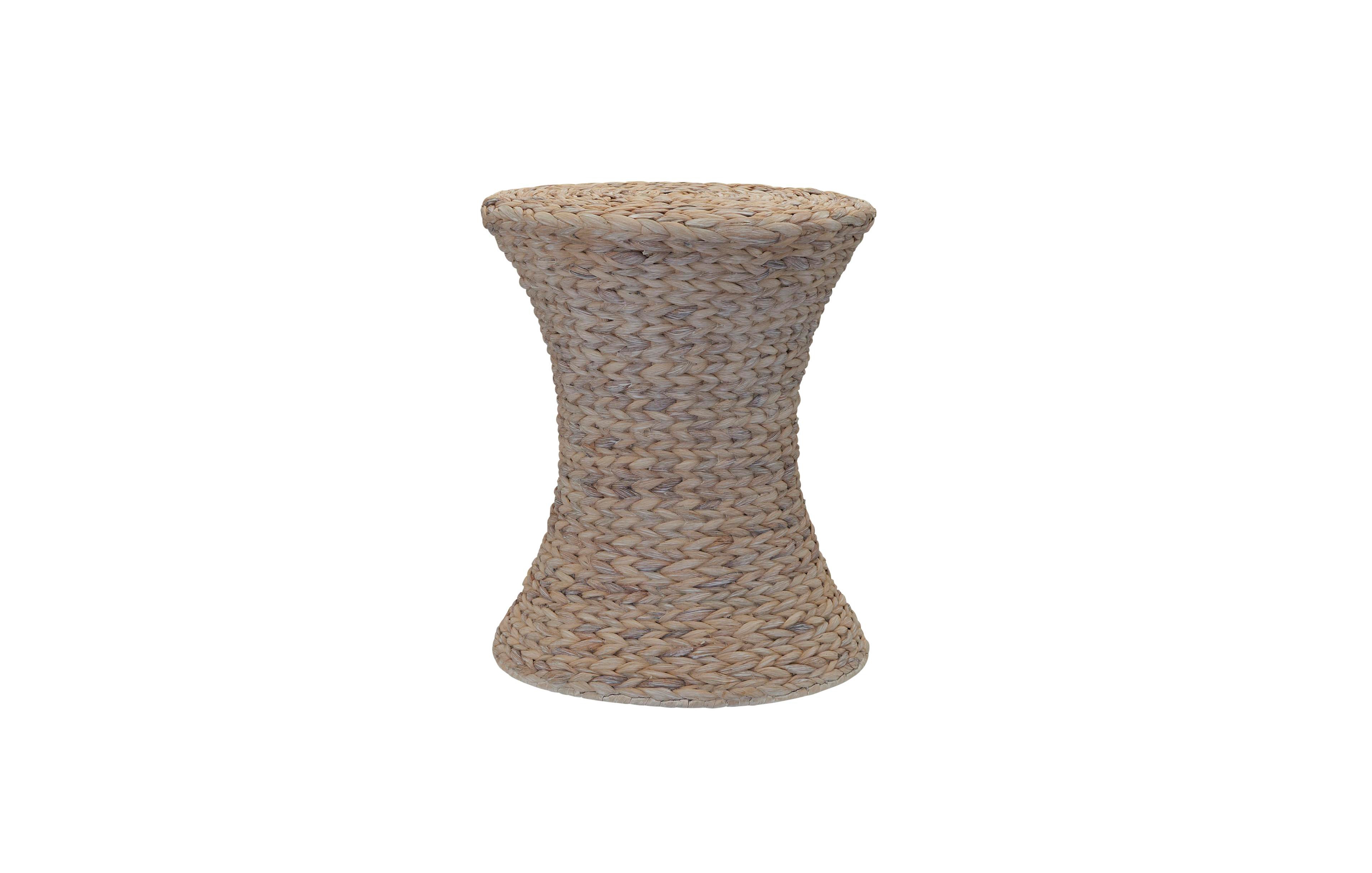 Household Essentials Handwoven Water Hyacinth Wicker Stool with Hourglass Shape, Wash Finish