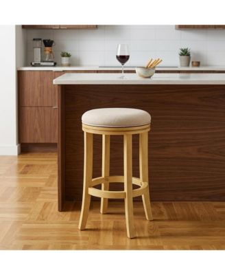 25" Fabric and Solid Wood Backless Counter Height Swivel Bar Chair