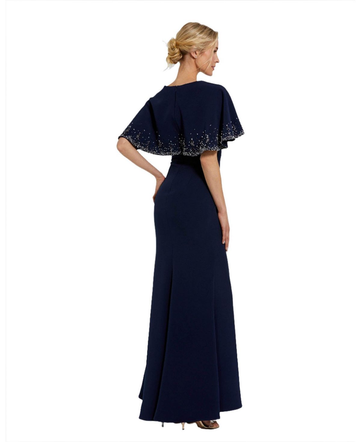 Mac Duggal Women's Crepe High Neck Fitted Gown With Beaded Shawl view 2 — MAYCSS fashion products