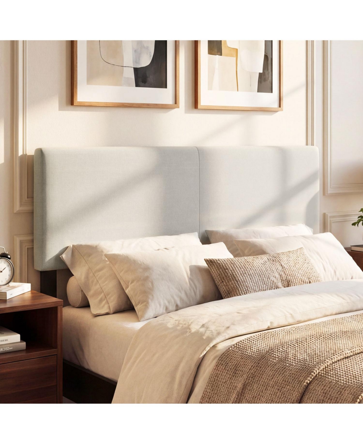 Slickblue Queen Upholstered Headboard with Vertical Quilted Linen Panel