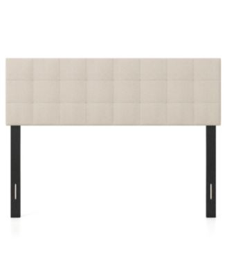 Queen Size Upholstered Headboard with Quilted Grid Linen Fabric