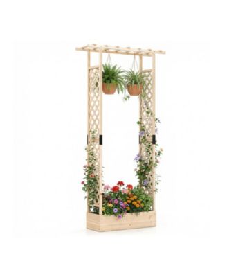 89 in Tall Wooden Raised Garden Bed with Side Trellis Hanging Roof Drainage