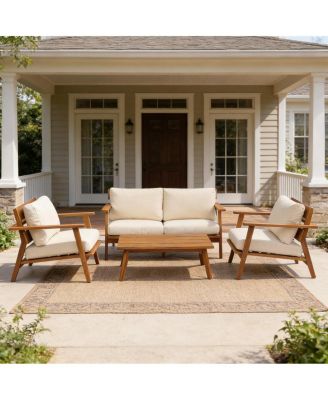Mid-Century Acacia Outdoor Patio Set with Loveseat and Club Chairs