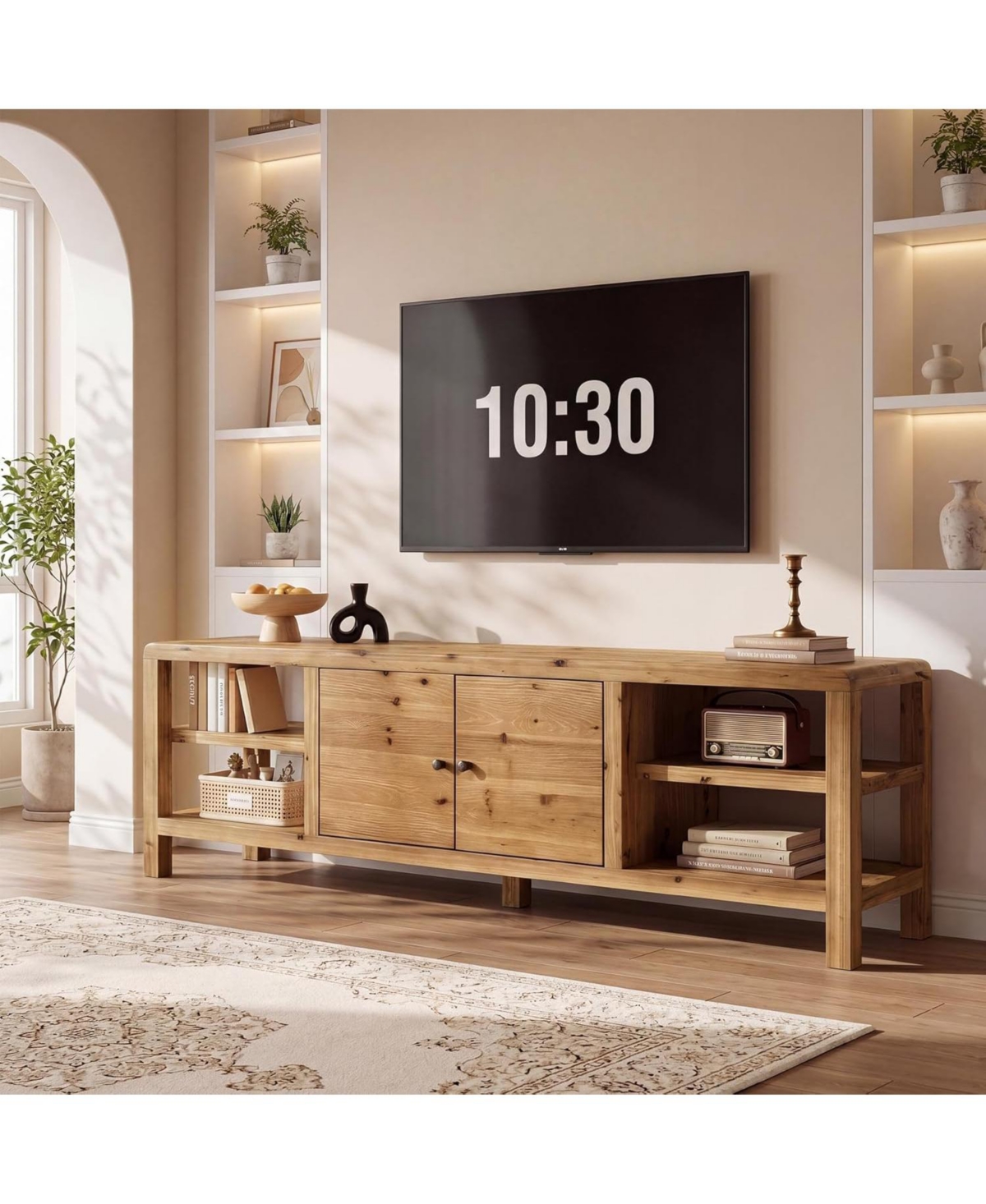 Tribesigns 70.9" Solid Wood Tv Stand: Farmhouse entertainment center with door and 2 shelves. For TVs up to 80". For living room, bedroom