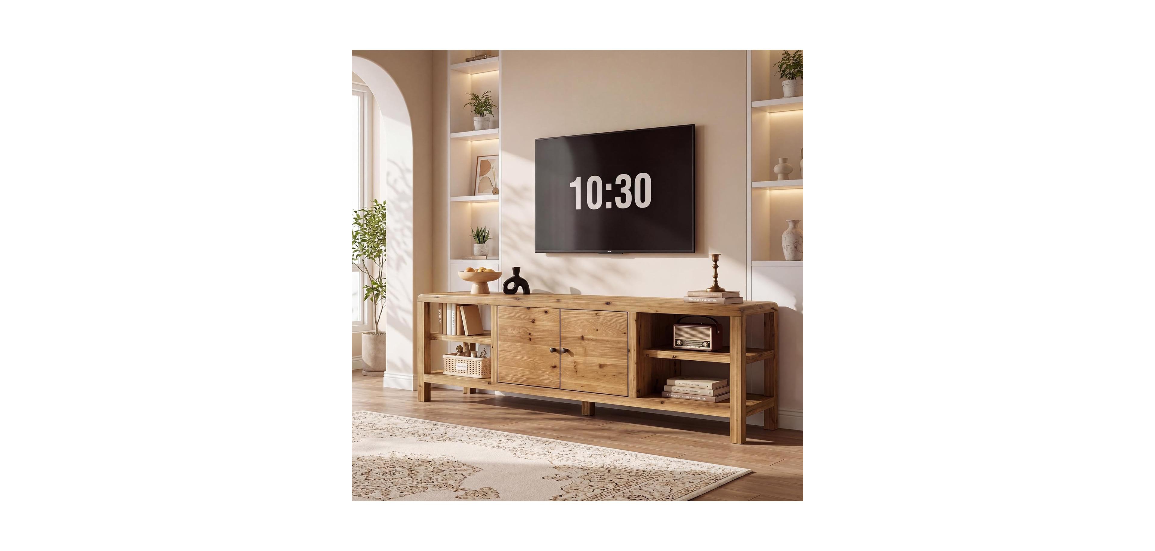 Tribesigns 70.9" Solid Wood Tv Stand: Farmhouse entertainment center with door and 2 shelves. For TVs up to 80". For living room, bedroom