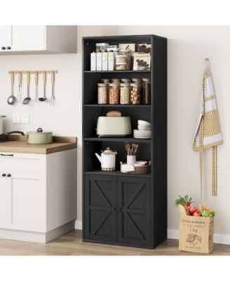 71.4" Tall Farmhouse 6-Tier Bookcase with Sliding Barn Doors and Adjustable Shelves, Storage Cabinet for Bedroom, Living Room, Office