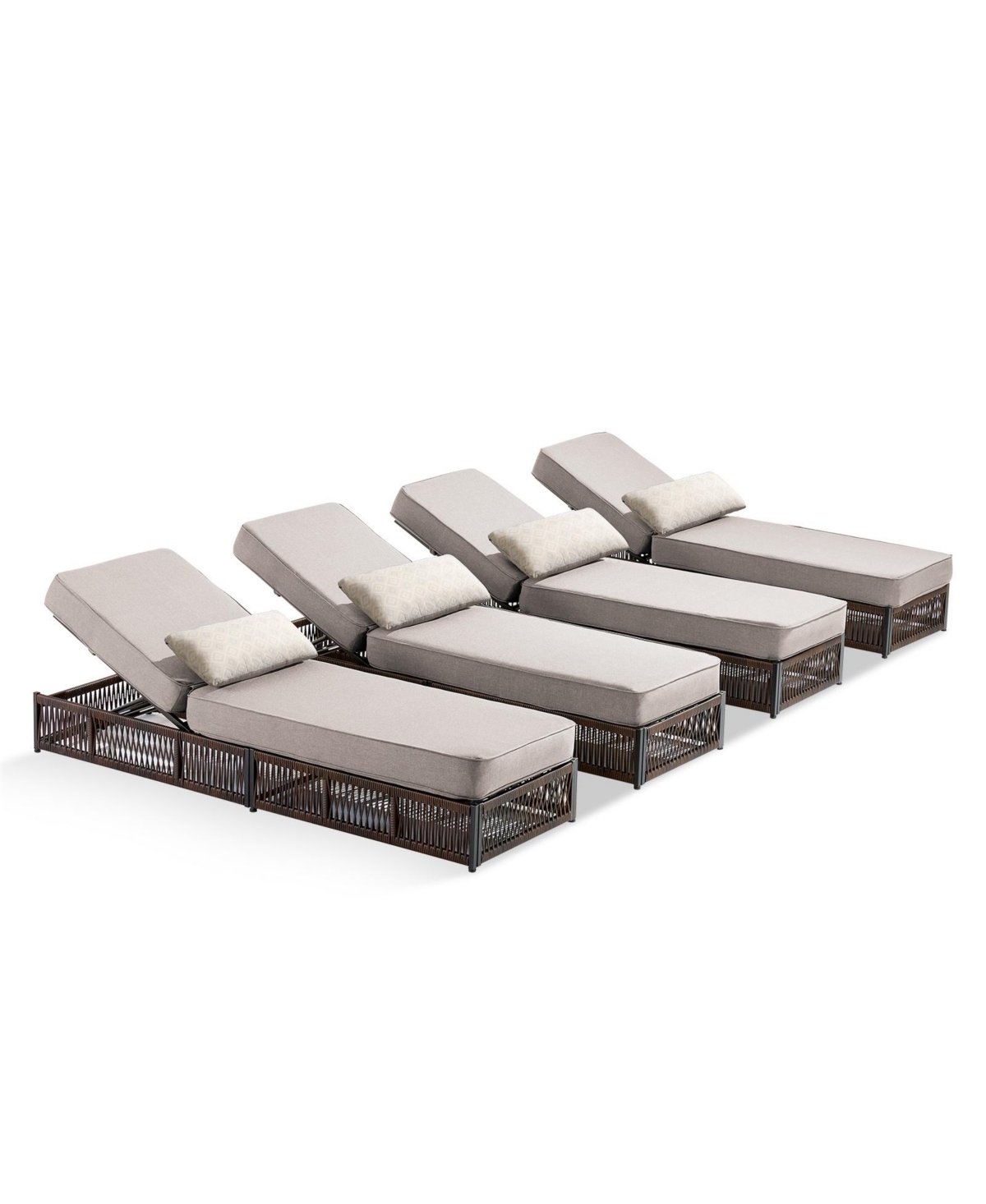 Pocassy Set of 4 Patio Chaise Lounge Chair, Wicker Outdoor Reclining Chair with Adjustable 5-Position, 5-inch Cushion and Lumber Pillow