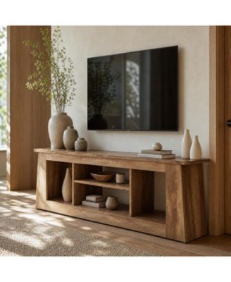 63-Inch TV Stand for Living Room, Farmhouse Media Console with 4 Open Storage Compartments, for 45/55/65-inch TV