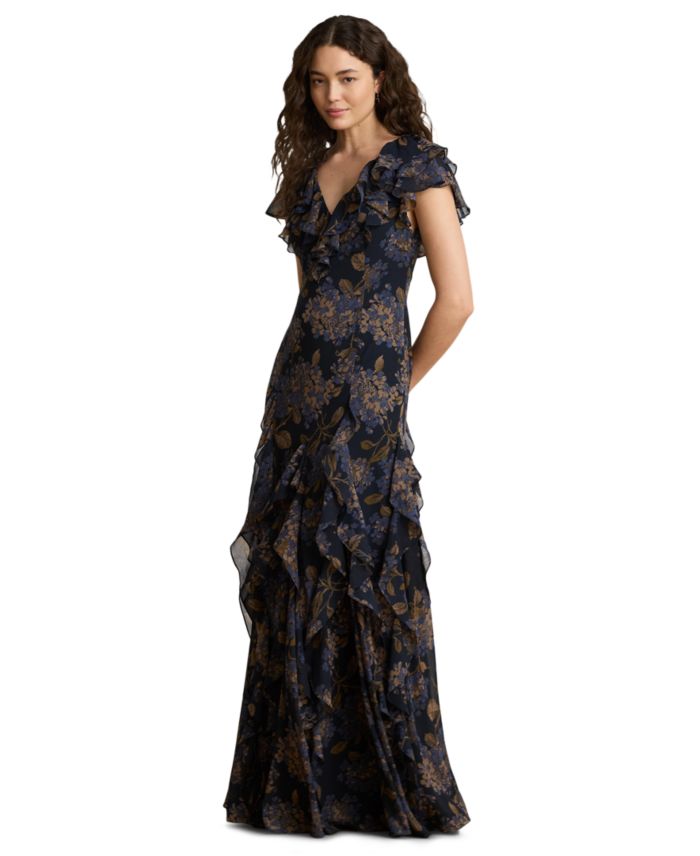 Lauren Ralph Lauren Women's Floral Ruffle-Trim Georgette Gown