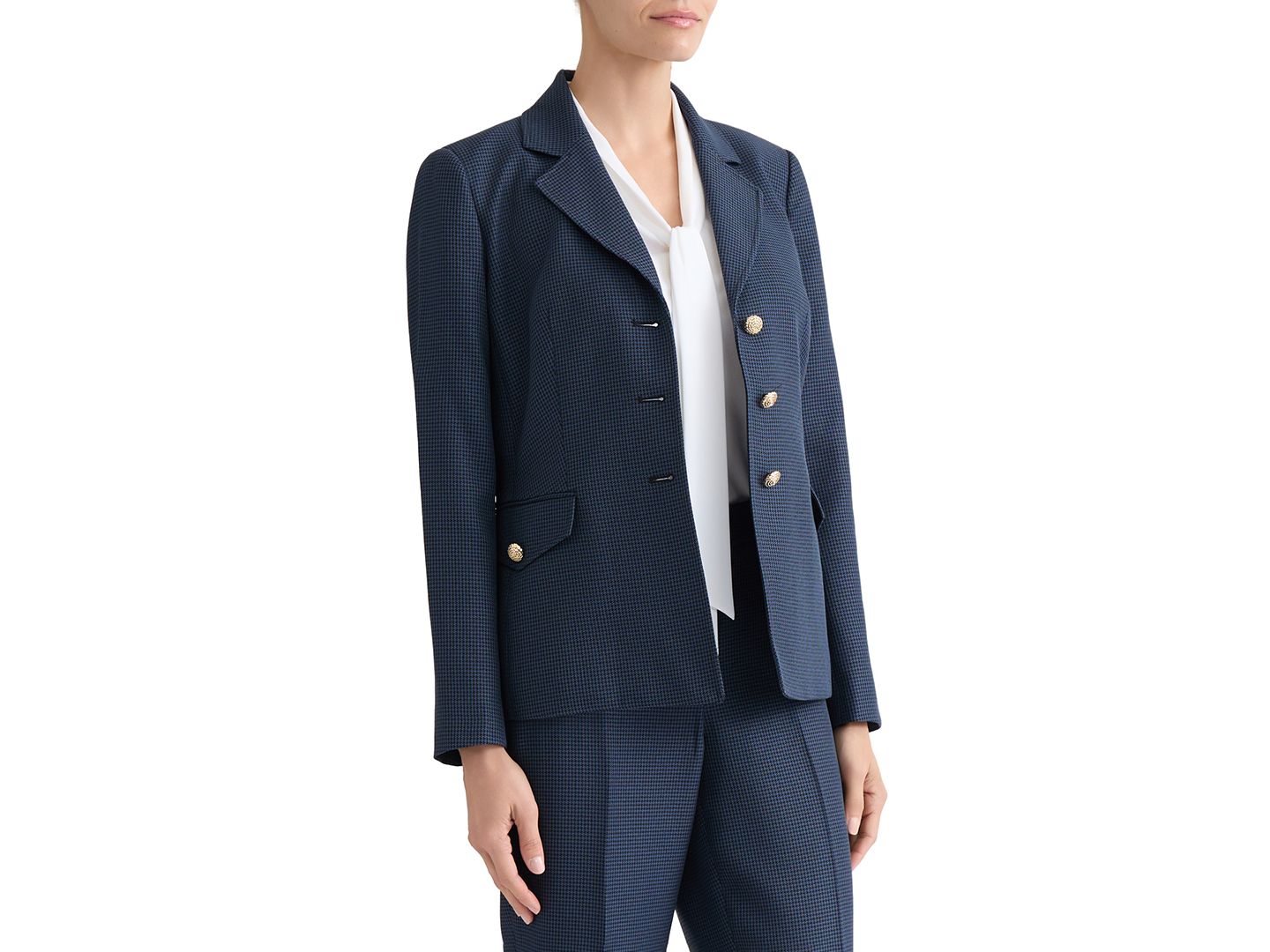 Женский пиджак Kasper Petite Mini-Check-Print Long-Sleeve Blazer, цвет: Синий ночной / Чёрный — фото 3