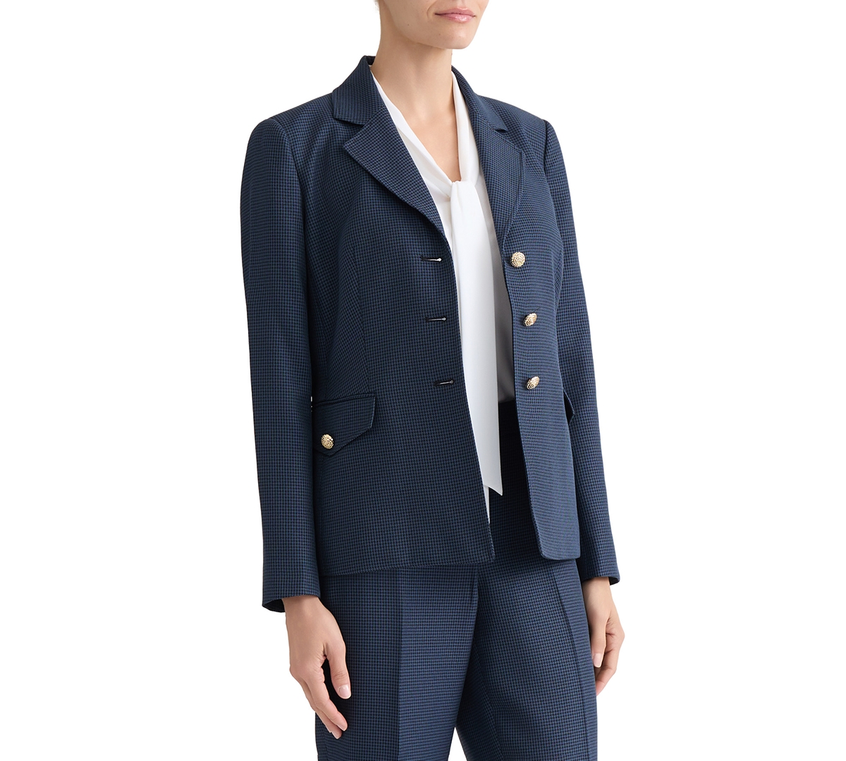 Kasper Womens Mini Check Print Long Sleeve Jacket Mid Rise Ankle Pants