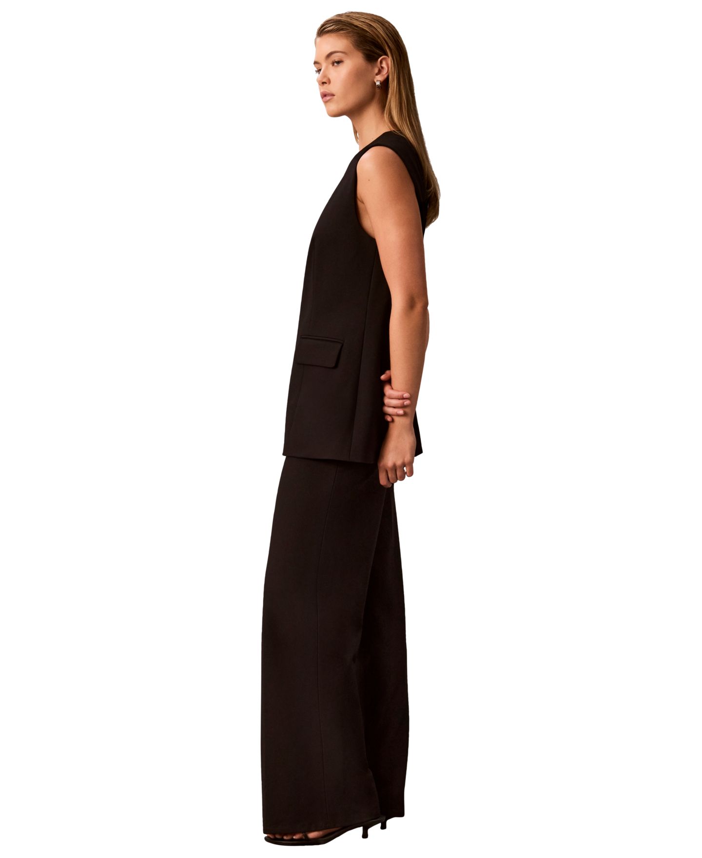 Женские брюки Calvin Klein High-Waist Straight-Leg Pull-On, цвет: Чёрный — фото 3