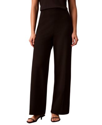 Petite High-Waist Straight-Leg Pull-On Pants