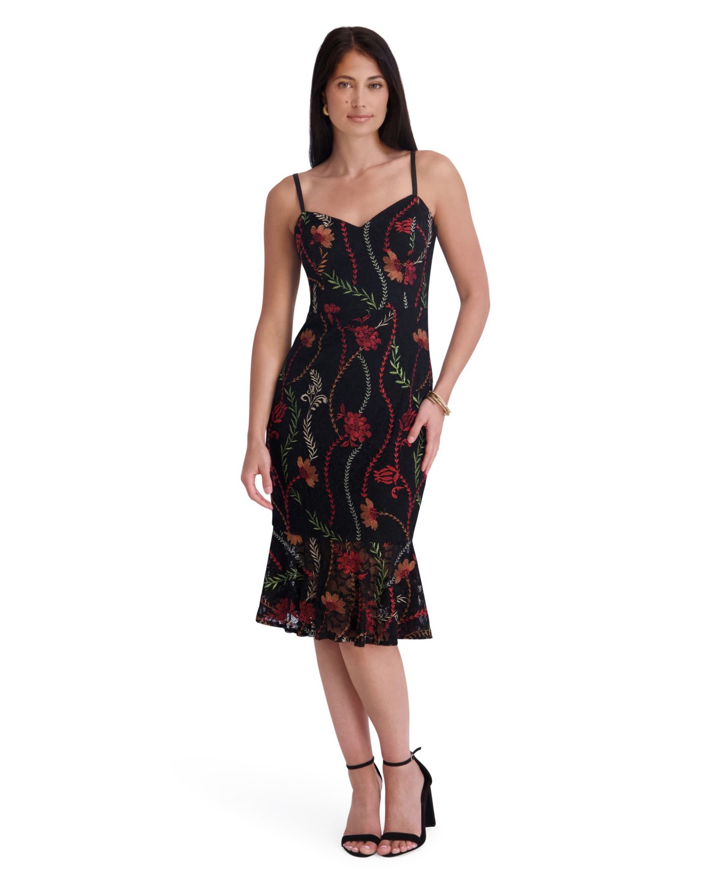 Женское платье Siena Sweetheart Neck Embroidered Lace Midi, цвет: Чёрный разноцветный — фото 1