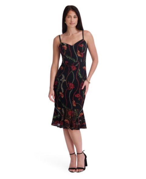 Женское платье Siena Sweetheart Neck Embroidered Lace Midi, цвет: Чёрный разноцветный