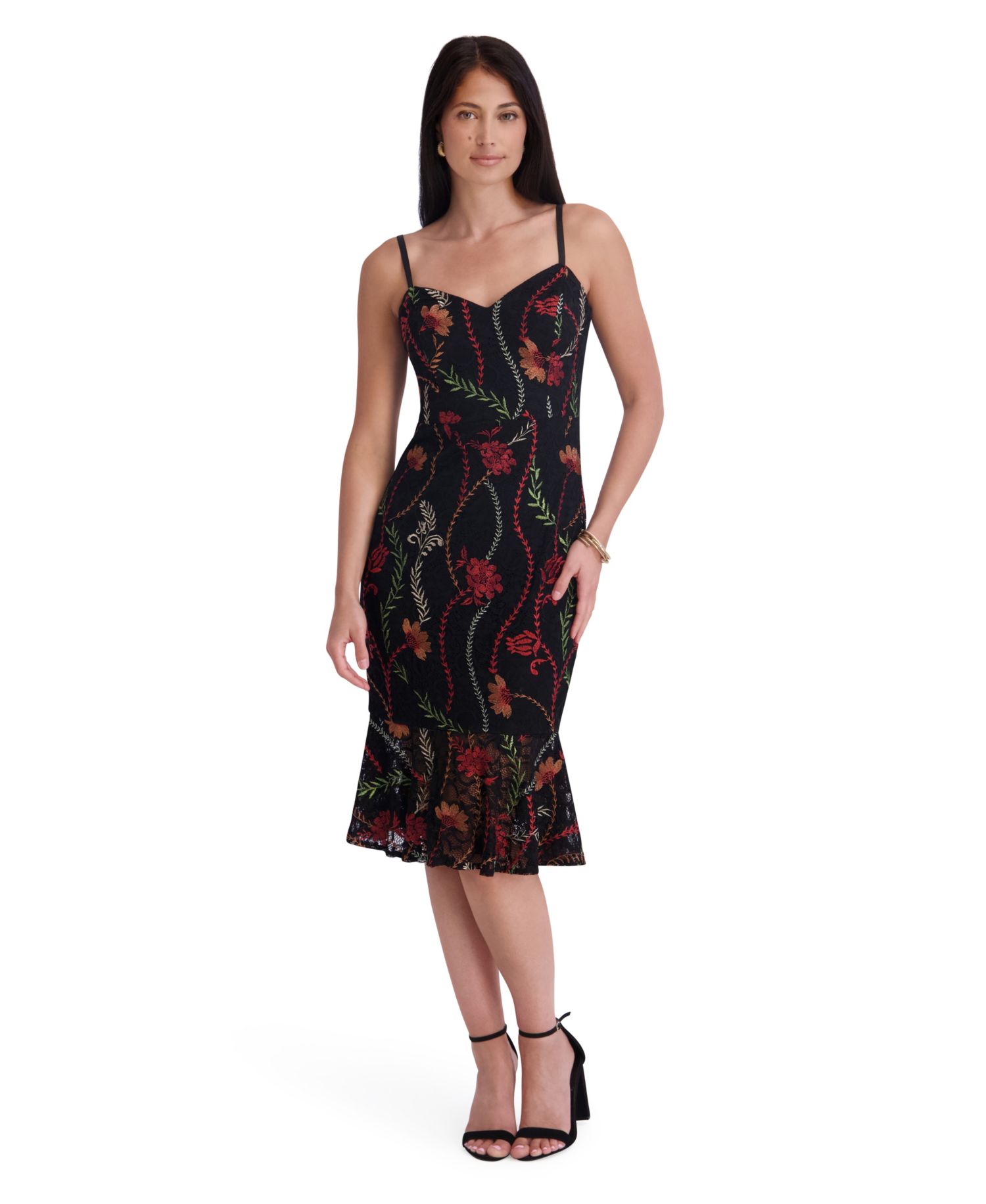 Women's Sweetheart Neck Embroidered Lace Midi Dress