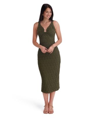 Women's Textured Knit Plunge-Neck Scoop-Back Dress