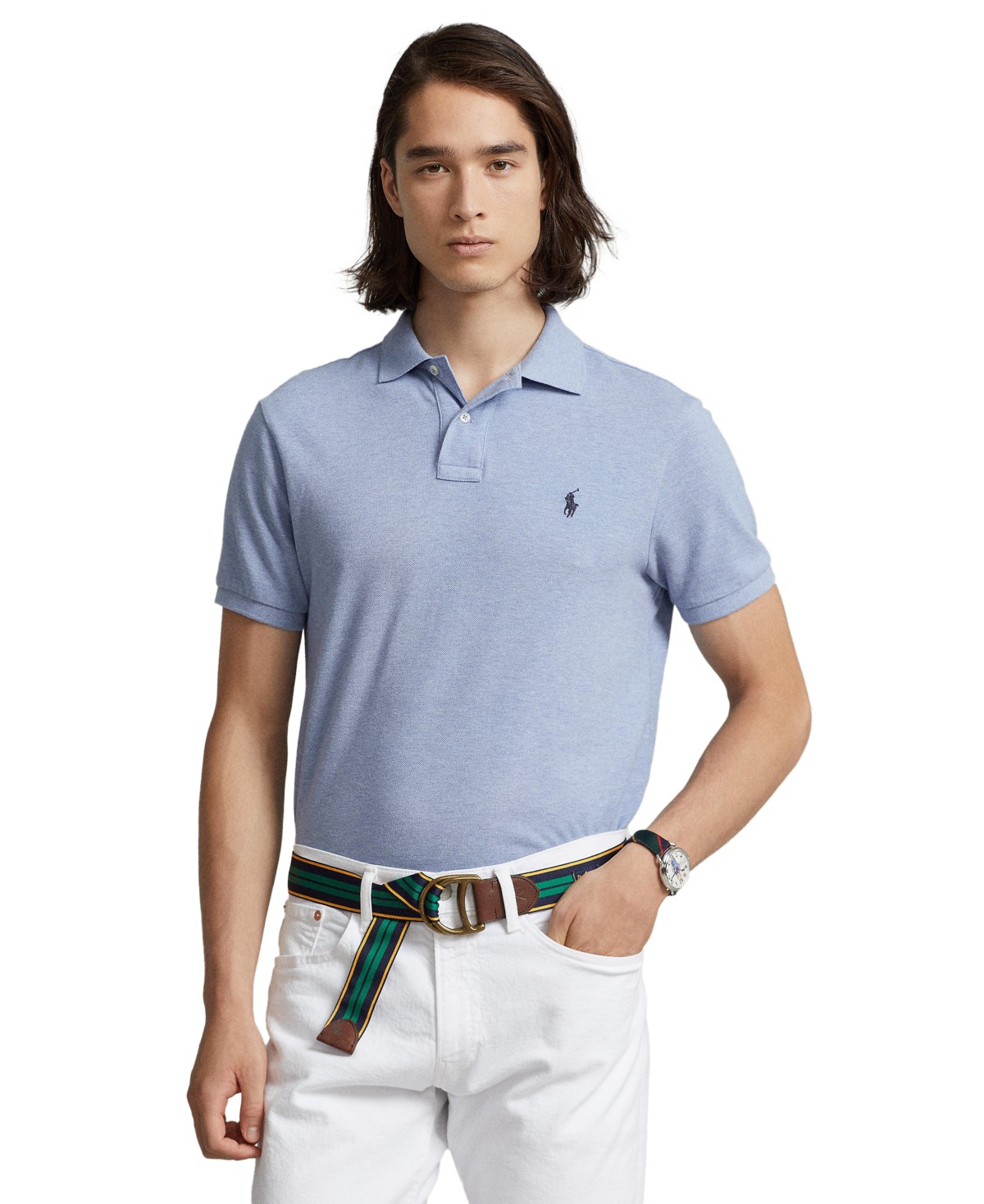 Мужские рубашки Polo Ralph Lauren Men's Custom Slim-Fit Mesh Polo Shirt — фото 1