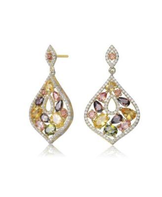 Brilliant Sterling Silver Multi-Color CZ Drop Dangle Earrings