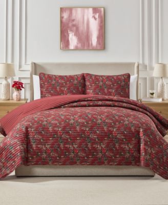 Poinsettia Quilted 3-Piece Quilt Set, Full/Queen