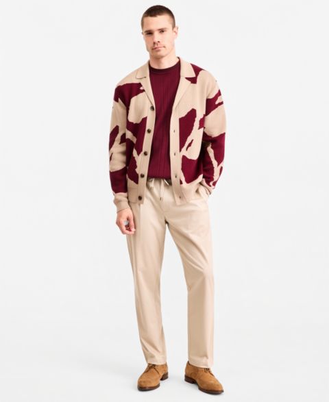 Мужские комплекты Ted by Ted Baker Camdem Long-Sleeve Floral Button Sweater, Grosvenor Short-Sleeve Crewneck Sweater & Hampstead Modern-Fit Chino Solid Pants, цвет: Бежевый
