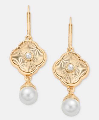 Imitation Pearl Quartofoil Drop Earrings 