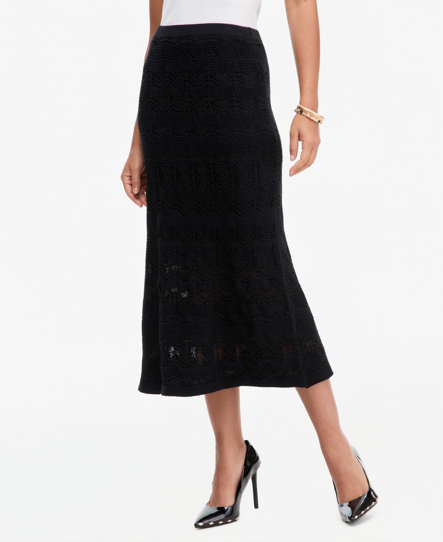 Женская юбка I.N.C. International Concepts Metallic Crochet Stripe Sweater Skirt, цвет: Глубокий чёрный — фото 2