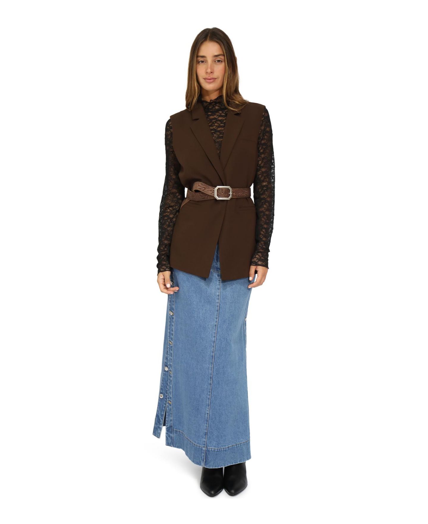 Женская юбка Belle & Bloom Edge Line Denim Maxi Skirt with Side Buttons — фото 5