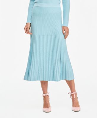 Women's Pleated Rib Sweater Skirt, High-Waisted Midi