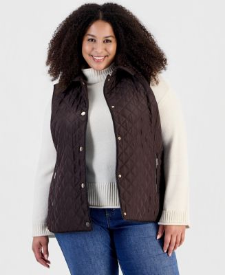 Jones New York Plus Size Quilted Collared Snap-Front Vest - Macy's