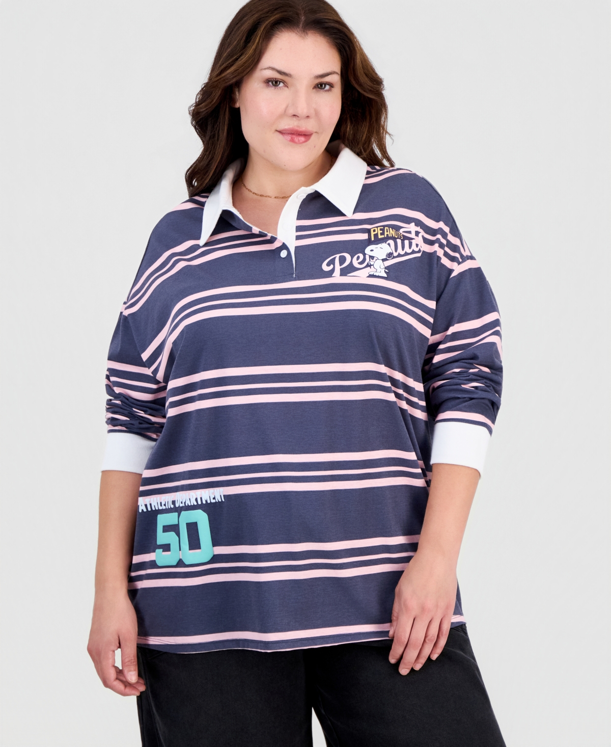 Love Tribe Trendy Plus Snoopy Striped Rugby Shirt