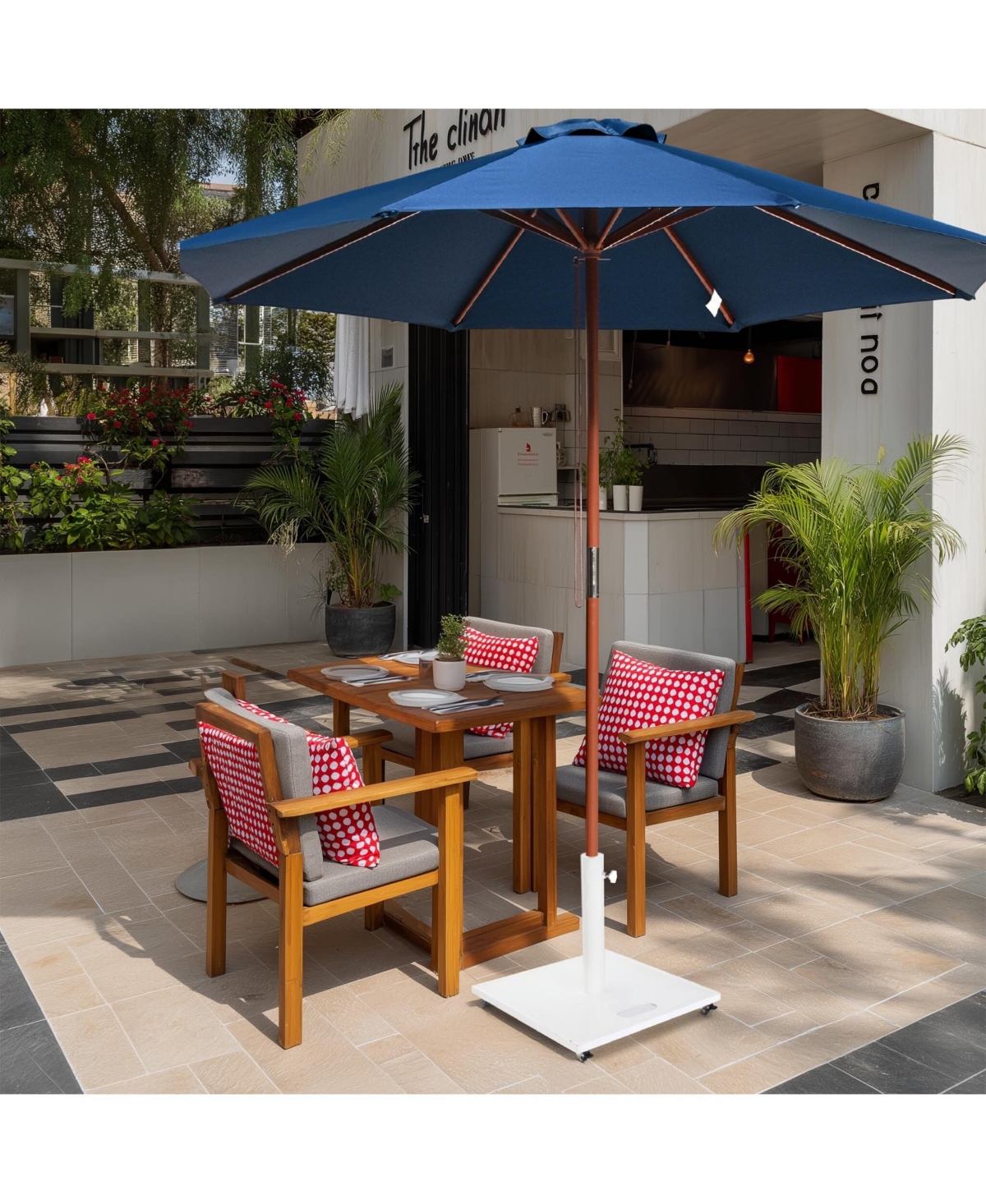 Yescom 9FT Solid Wood Patio Umbrella with Base Included Stand for Outdoor Event Rental Resort Wedding Party Restaurant Navy Blue