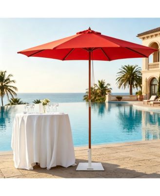 9Feet Solid Wood Patio Umbrella with Base Included Stand for Outdoor Event Rental Resort Wedding Party Restaurant