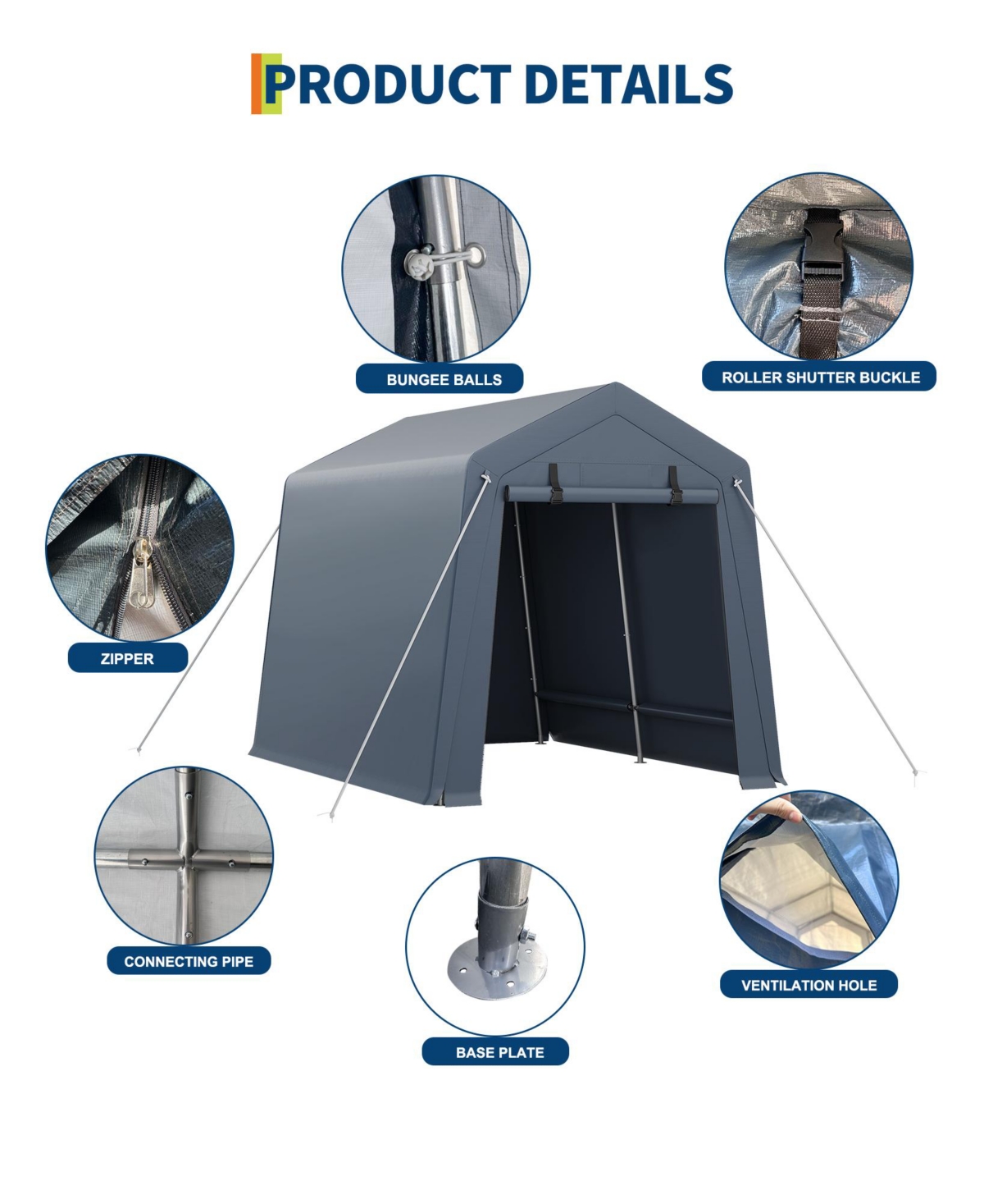homfan 7x10 ft Portable Outdoor Storage Shed, Waterproof and Uv-Resistant Garage Tent with Roll Up Doors for Motorcycle, Bike, Equipment