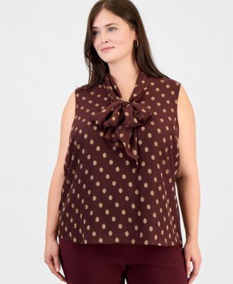 Plus Size Bow Tie Front Sleeveless Blouse