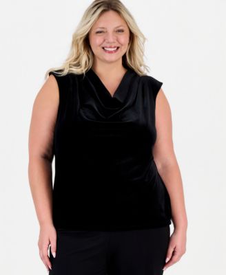 Plus Size Pleated Extended-Shoulder Velvet Blouse