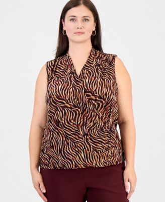 Plus Size Animal-Print Sleeveless Wrap Top