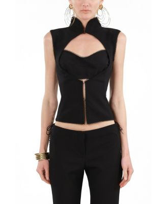 Women's Braid-Trim Bustier Top with Built-In Bra