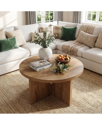 Round Coffee Table: 31.5" circle center table for living room, modern wooden table for small space, easy assembly.