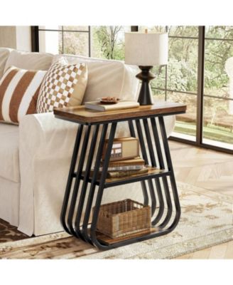 End Table for Living Room, 3-Tier Side Table for Small Spaces, Industrial Narrow Side Table with Storage Shelf