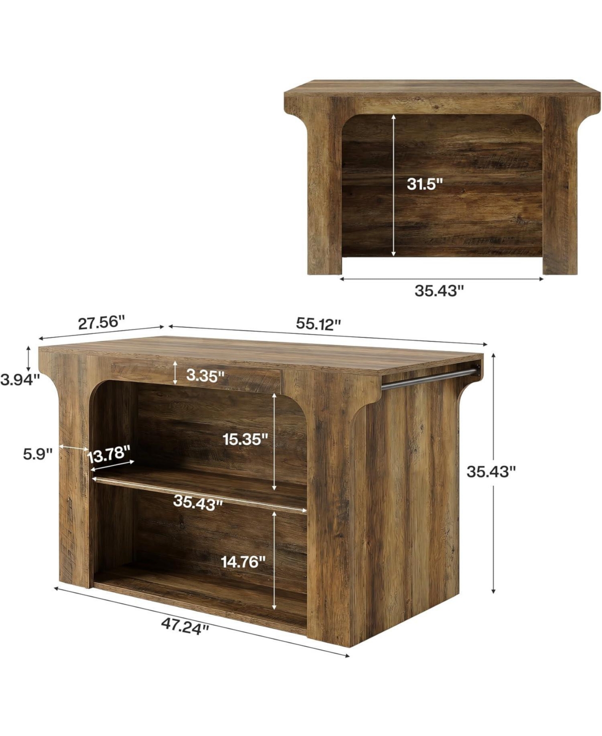 Tribesigns 55" Kitchen Island: Counter Height With Seating, 2 Shelves, Hanging Rods. Farmhouse Prep Station For Dining Room
