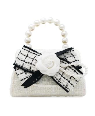 Coco Ribbon Kids Tweed Handbag with Pearl Handle