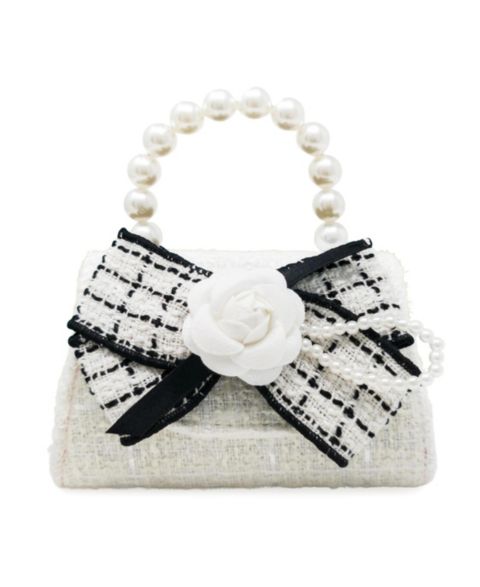 Детская сумка Puttisu Coco Ribbon Kids Tweed Handbag with Pearl Handle, цвет: Слоновая кость жемчужный