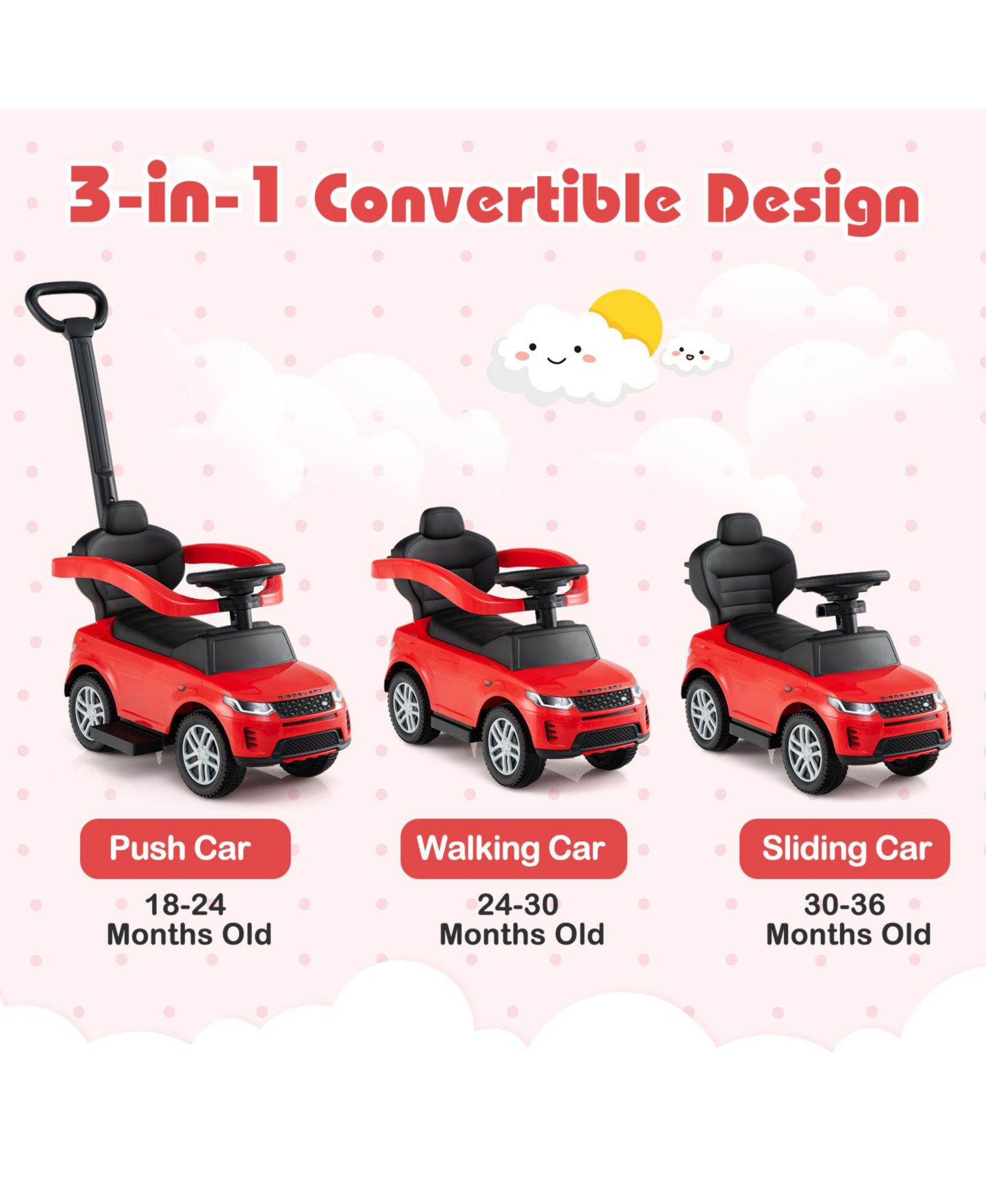 Детская игрушка Mecale 3-in-1 Toddler Push Car with Removable Handle and Guardrail, 55 lb Capacity, Ages 18-36 Months, цвет: Красный — фото 8